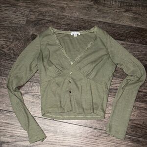 Olive Green Long Sleeve Women's Top Medium